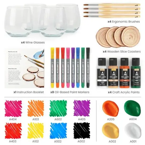 Arteza Experience Box 25 Piece Wine Glass & Wood Coaster Party Kit {4}