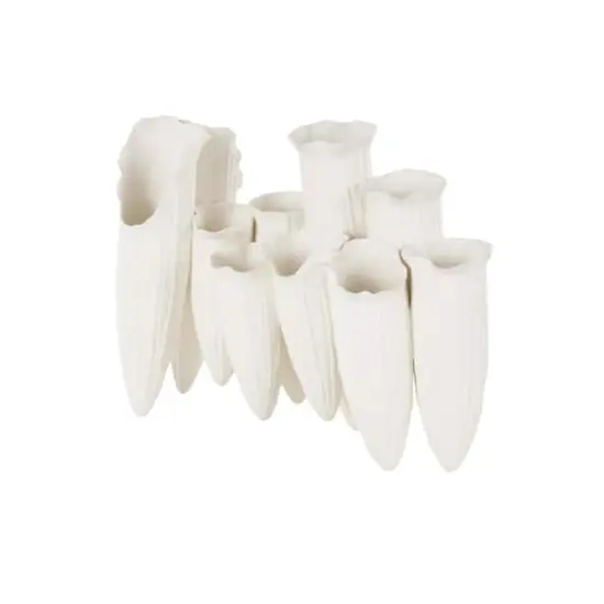 14" White Ceramic Abstract Floral Inspired Decorative Vase with Linear Grooves & 10 Openings {3}