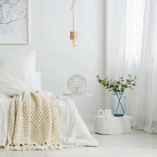 Lalia Home 10" Medium Metal Crystal Round Orb Table Lamp Chrome {6}