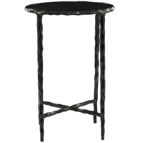 22" Aluminum Accent Table with Shaded Glass Top Black {5}