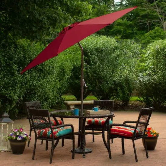 9ft. Outdoor Patio Market Umbrella with Hand Crank & Tilt Burgundy/Brown {4}