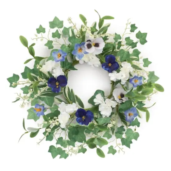 16" Blue, White & Purple Mixed Petunia & Pansy Candle Ring {3}