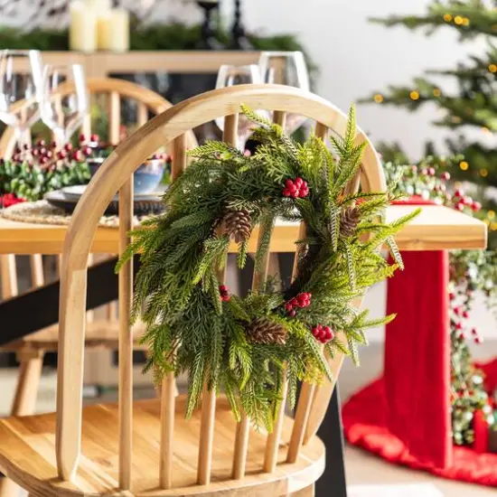 Glitzhome® 14"D Christmas Mini PE Wreath with Pinecones and Red Berries Set {4}