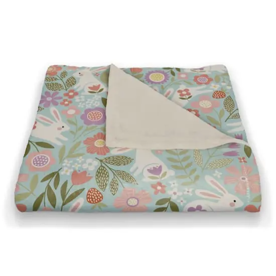 Pastel Bunny Floral Pattern 50" x 60" Coral Fleece Blanket {3}