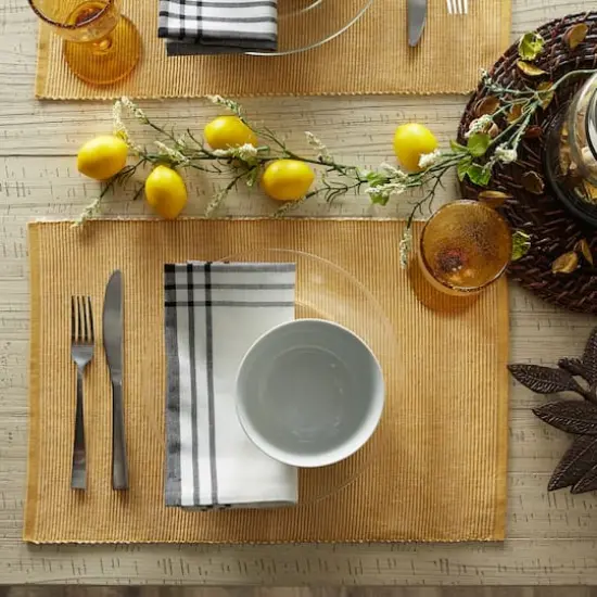 DII&reg; 2-Tone Ribbed Placemats, 6ct. Honey gold and white {5}