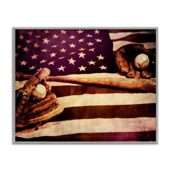 Stupell Industries American Flag Stripes Stars Baseball Mitt Sports Motif Framed Giclee Art Gray {1}
