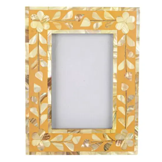 Hello Honey&reg; 4" x 6" Multicolor Floral Reclaimed MDF & Mother of Pearl Photo Frame {8}