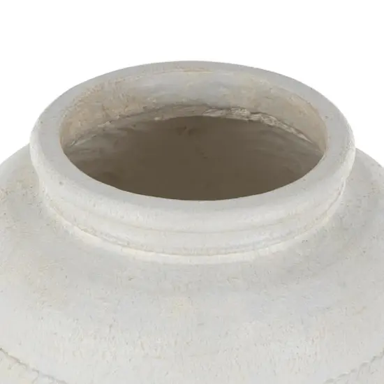 18" Cream Distressed Stone Vase with Raised Braided Accents {5}