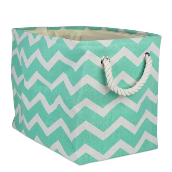 Large Polyester Chevron Rectangle Bin Aqua {1}