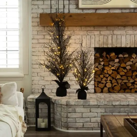 5ft. Pre-Lit LED Halloween Black Twig Artificial Fall Tree in Burlap Planter {10}