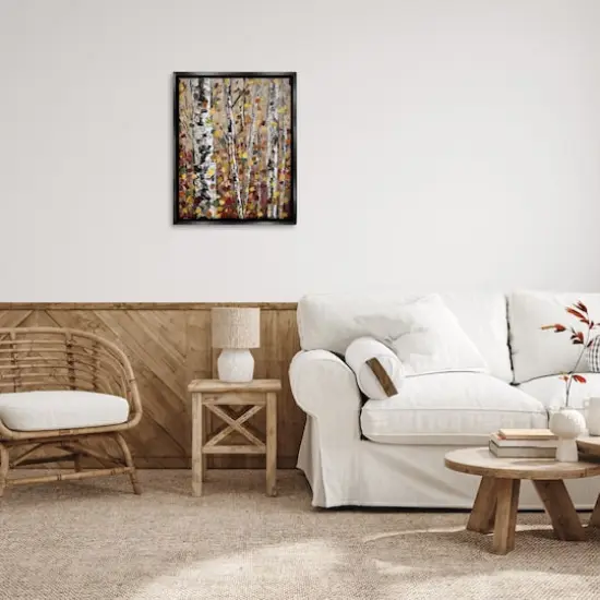 Stupell Industries Autumn Birch Trees Abstract Leaves Floater Framed Art Black {3}