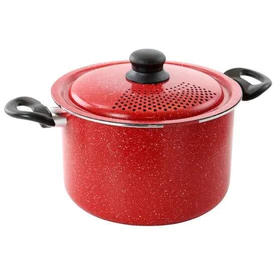 Gibson Home&reg; Granita 6qt. Red Speckle Aluminum Pasta Pot with Strainer Lid {4}