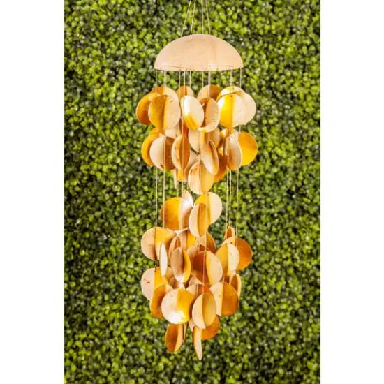 17" Coconut Shells Coastal Windchime Gold {8}