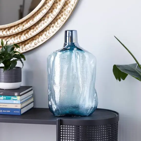 16" Blue Modern Glass Vase {7}