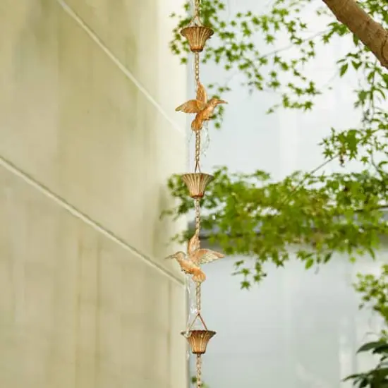Glitzhome&reg; 8.5ft. Faux Copper Patina Bird & Cup Rain Chain {8}