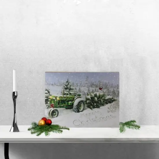LED Lighted Merry Christmas Tractor Canvas Wall Art {3}