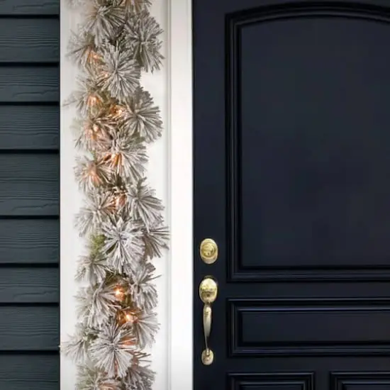 9' x 12" Pre-lit Snowy Bristle Pine Artificial Christmas Garland with 70 Clear Lights {3}