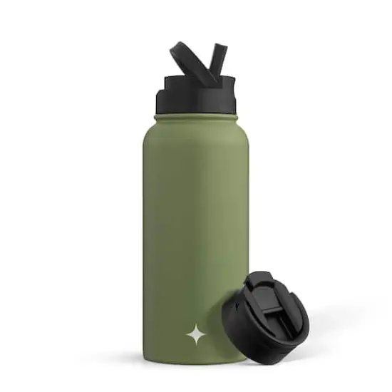 JoyJolt&reg; 32oz. Vacuum Insulated Water Bottle With Flip Lid & Sport Straw Lid Green {1}
