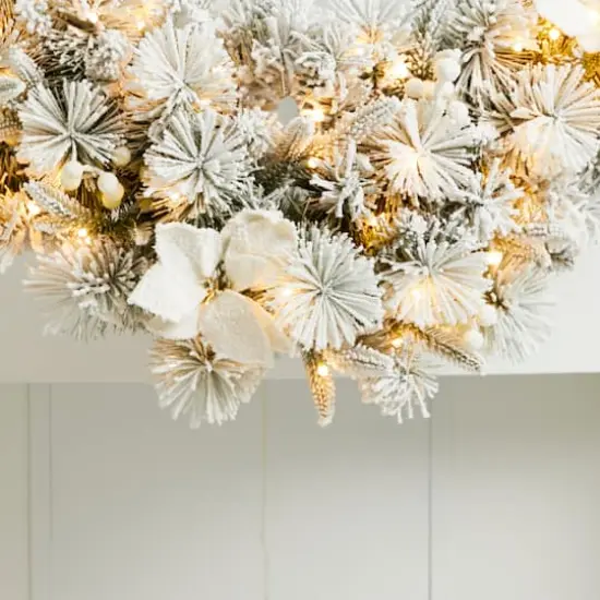 Glitzhome® 36" Pre-Lit Flocked Greenery Pine White Poinsettia & Berry Christmas Swag with Timer {5}