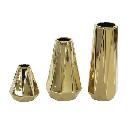 Set of 3 Gold Stoneware Glam Vase, 7", 11", 15" {3}