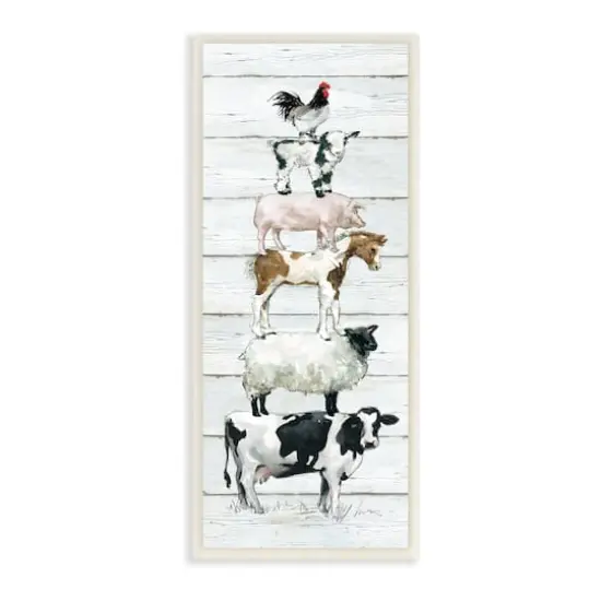 Stupell Industries Country Farm Animal Stack Cow Sheep Pig Rooster,7" x 17" {1}