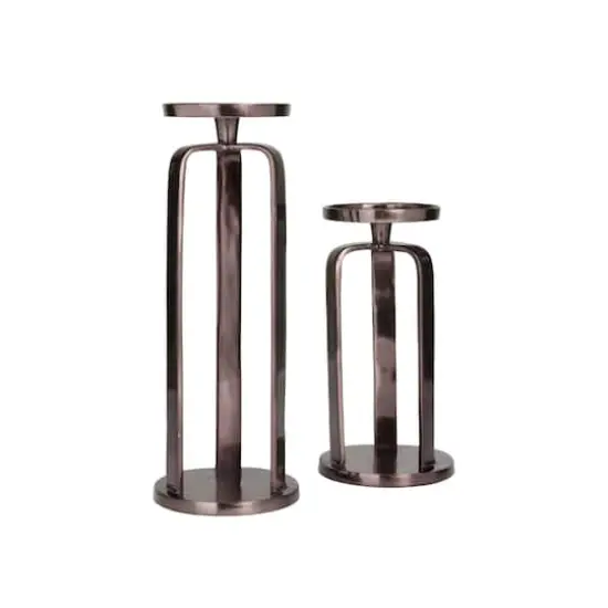 CosmoLiving by Cosmopolitan Set of 2 Black Aluminum Modern Candle Holder, 14" x 10" {3}
