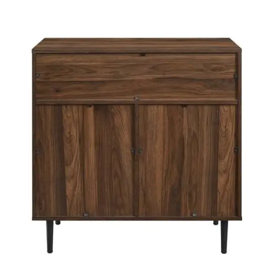 Walker Edison 32" Dark Walnut Modern Slanted Metal Door Accent Cabinet {4}