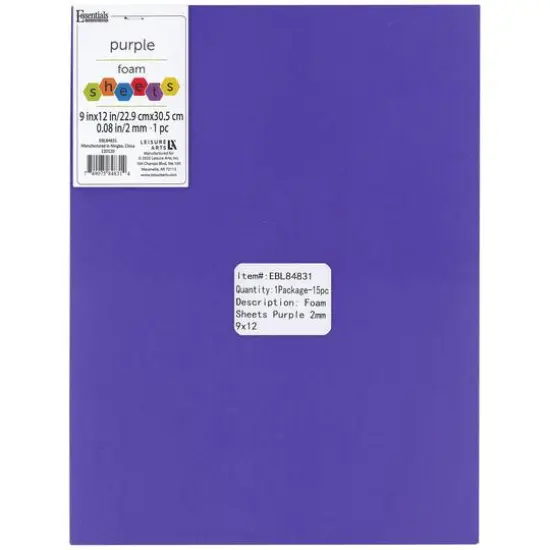 Essentials by Leisure Arts 9" x 12" Foam Sheets, 15ct. Purple {1}