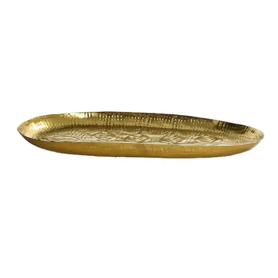 Hello Honey&reg; 13" Antique Gold Finish Decorative Embossed Metal Tray {3}