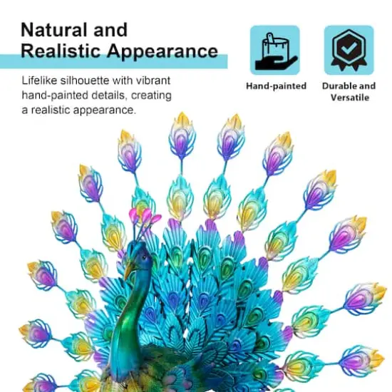 Glitzhome&reg; 28.75" Metal Tail Spread Peacock Garden Statue with Stakes {7}