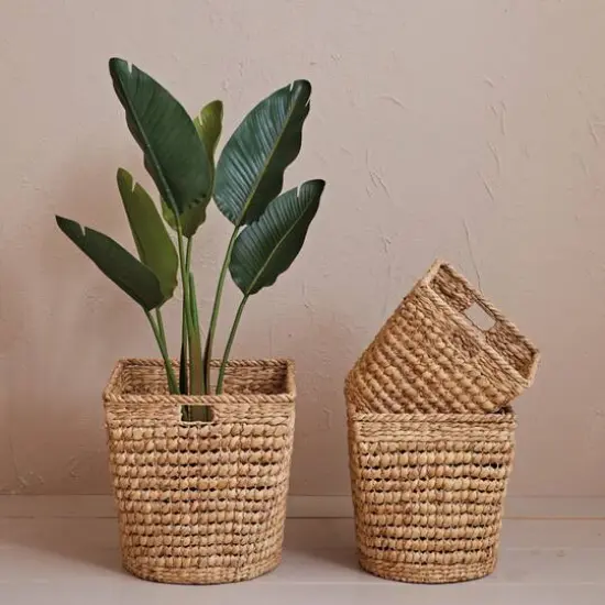 Hello Honey&reg; Natural Handwoven Water Hyacinth & Metal Nesting Basket Set {3}