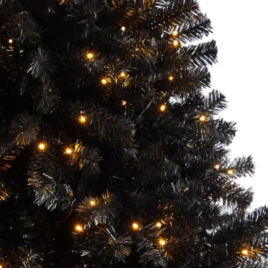 7ft. Pre-Lit Black Artificial Christmas Tree, Clear LED Lights {5}
