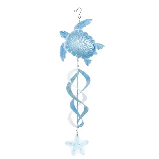 33" Blue Swirl Wind Spinner Metal Turtle & Starfish Windchime {1}