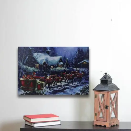 LED Lighted Santa Claus In Sleigh Christmas Canvas Wall Art {5}