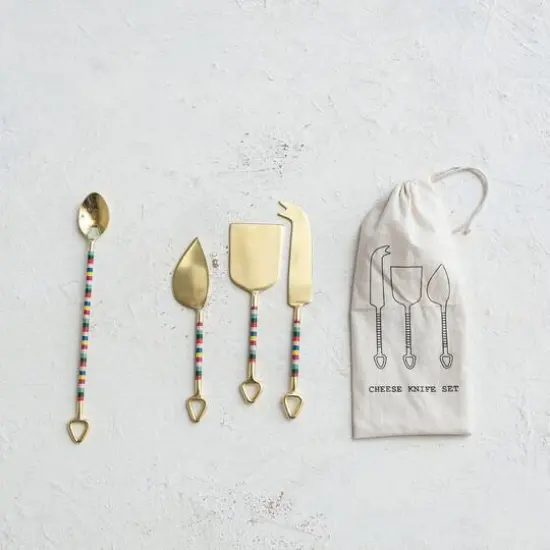 Hello Honey&reg; Gold & Multicolor Stripes Stainless Steel Cheese Server Set {3}