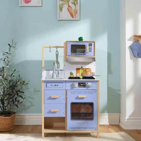 KidKraft Cheerful Chef Blue Wooden Play Kitchen with 5 Accessories {5}