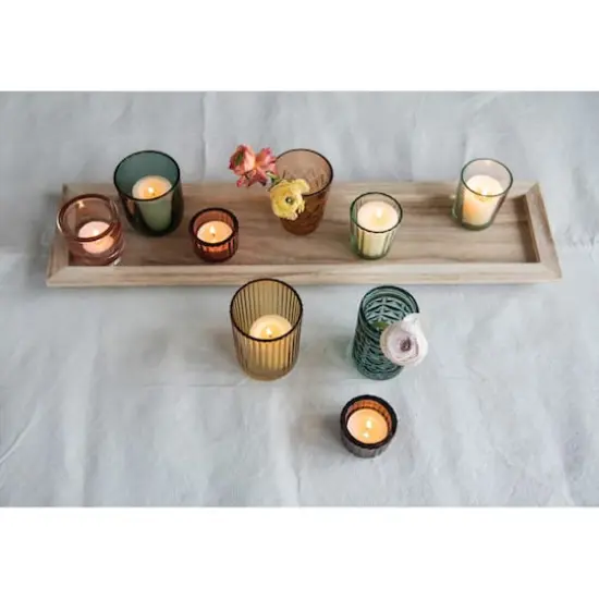Hello Honey® Glass Votive Candle Holders & Wood Tray Set Green and Orange {4}