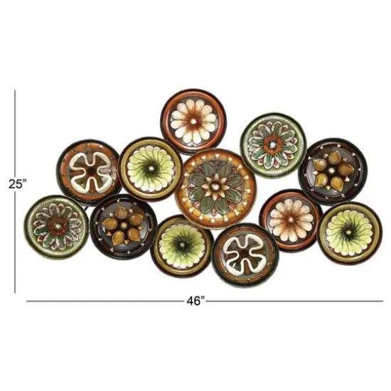 Green & Yellow Iron Floral Plates Wall Decoration {6}