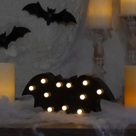 12" Lighted Black Bat Halloween Marquee Decoration {3}