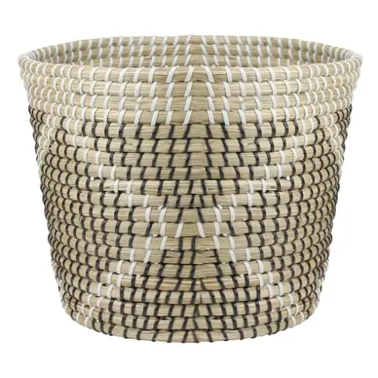 11.5" Beige Seagrass Woven Basket with Black & White Accents {1}