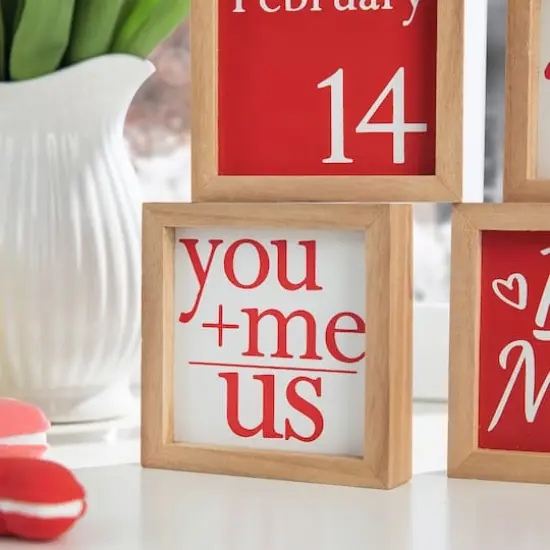 Glitzhome&reg; 4" Valentine's Wooden Block Table D&eacute;cor Set {7}