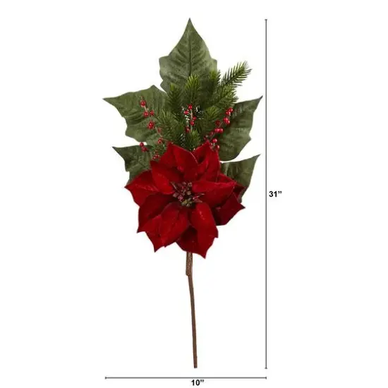 31&rdquo; Poinsettia, Berries & Pine Artificial Flower Bundle Set, 3ct. {3}