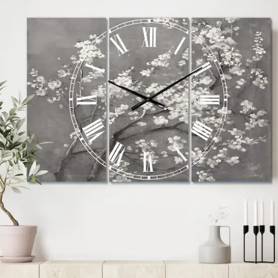 Designart White Cherry Blossoms I Multipanel Wall Clock {3}