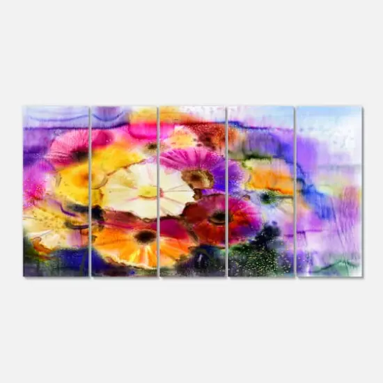 Designart - Bunch of Colored Daisy Flowers - Large Floral Canvas Art Print {1}