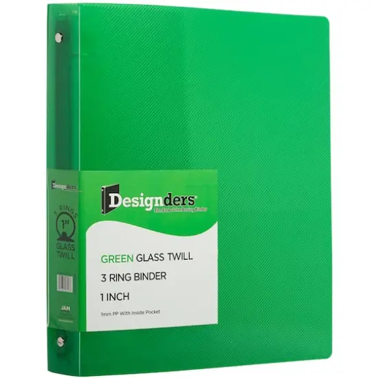 JAM Paper Designders&reg; Plastic 1" 3 Metal Ring Binder with Inside Pocket Green {4}