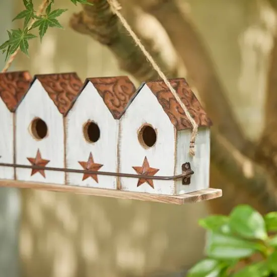 Glitzhome&reg; 17" Retro White Distressed Wood Birdhouse with Perch {7}