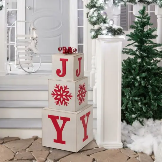 Glitzhome&reg; 32" Wooden Block JOY Porch D&eacute;cor {3}