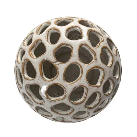 Hello Honey® 7.5" Cream Stoneware Flower Frog Vase with Reactive Glaze {8}