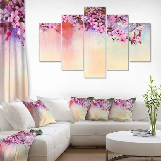 Designart - Watercolor Painting Cherry Blossoms - Floral Canvas Art Print {3}