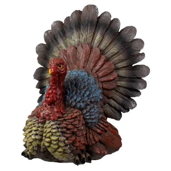 11" Brown, Red & Blue Fall Harvest Turkey Tabletop Figurine {1}